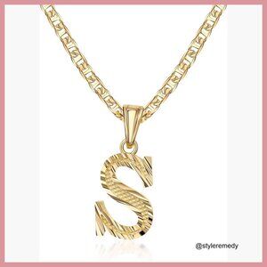 18K Gold Plated Initial Necklace with Diamond Cut Initial, 18" Chain